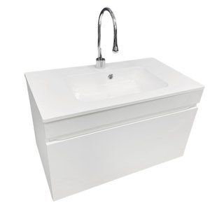 Тумба AXIS STONE 80 підвісна, біла з умивальником BALANCE 80 White 4824296932501 фото