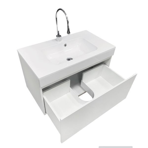 Тумба AXIS STONE 80 підвісна, біла з умивальником BALANCE 80 White 4824296932501 фото